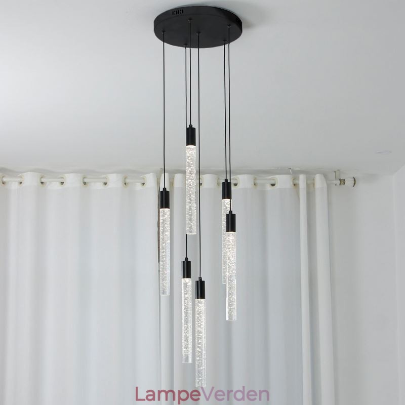 Pendel Sort Krystal Søjle Cluster Loftslampe