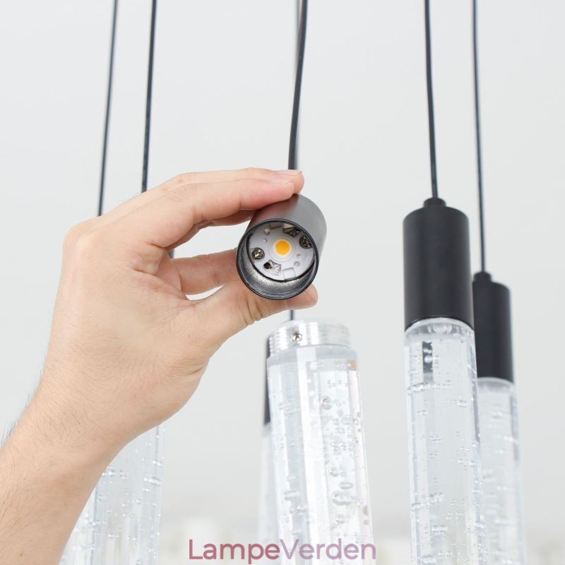Pendel Sort Krystal Søjle Cluster Loftslampe