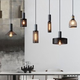 Sort Pendel Cement Grid Light Country Retro Loftslampe