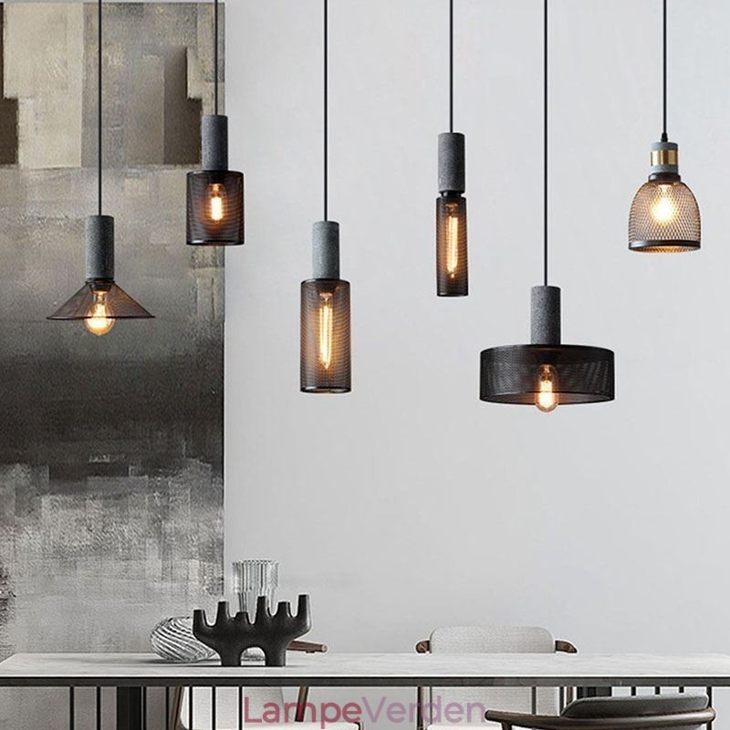 Sort Pendel Cement Grid Light Country Retro Loftslampe