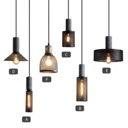 Sort Pendel Cement Grid Light Country Retro Loftslampe