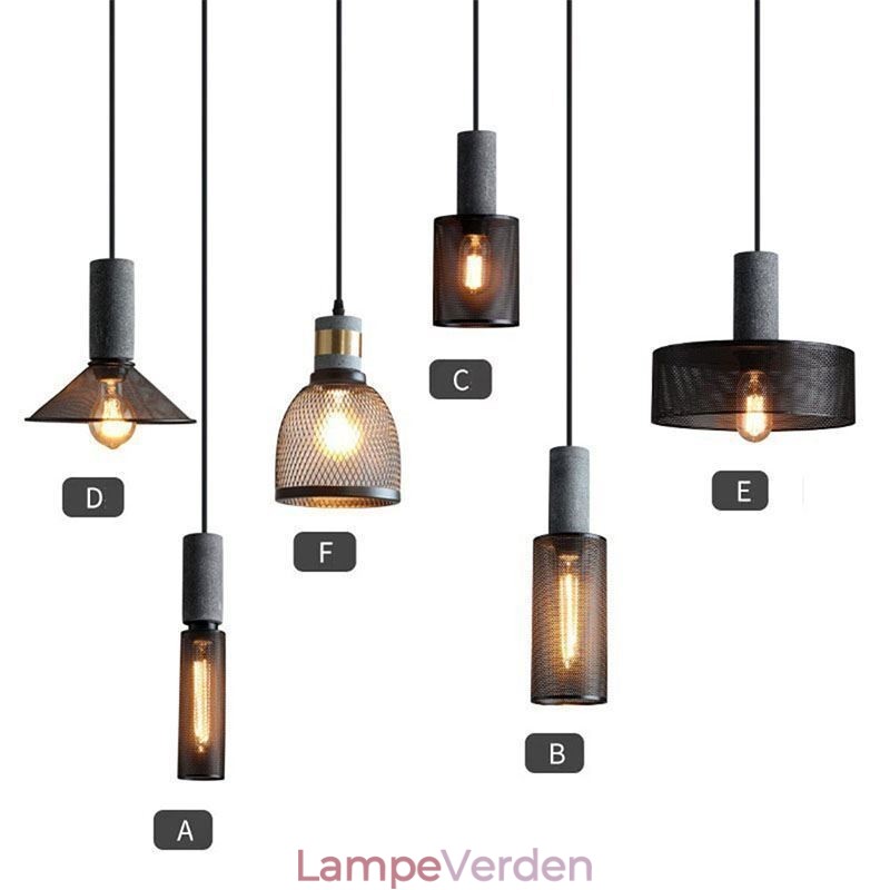 Sort Pendel Cement Grid Light Country Retro Loftslampe