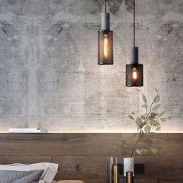 Sort Pendel Cement Grid Light Country Retro Loftslampe