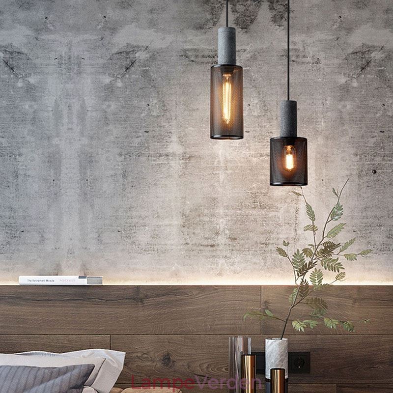 Sort Pendel Cement Grid Light Country Retro Loftslampe
