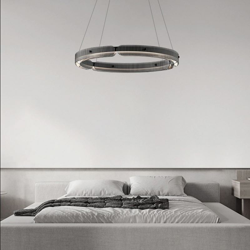 Circle Pendel 60 80CM Glas Loftslampe Trinløs dæmpbar med fjernbetjening