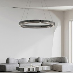 Circle Pendel 60 80CM Glas Loftslampe Trinløs dæmpbar med fjernbetjening