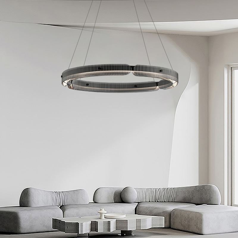 Circle Pendel 60 80CM Glas Loftslampe Trinløs dæmpbar med fjernbetjening