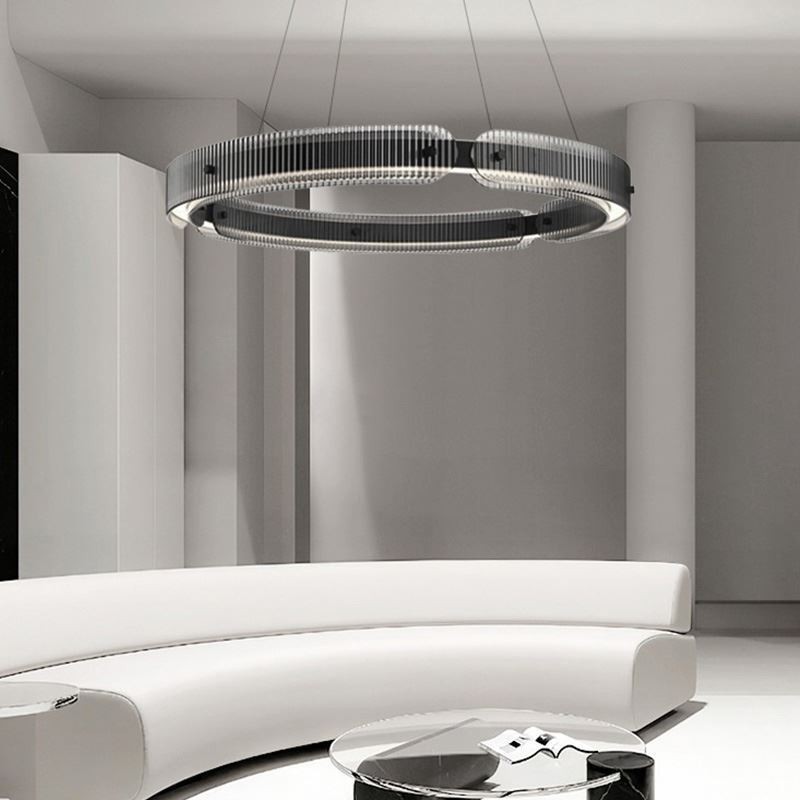 Circle Pendel 60 80CM Glas Loftslampe Trinløs dæmpbar med fjernbetjening