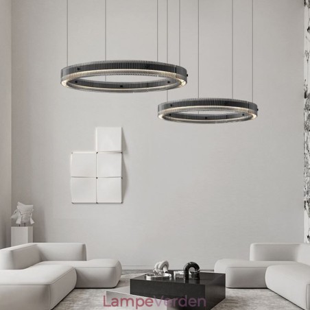 Pendel 60+80CM dobbeltcirkel glasloftslampe Trinløs dæmpbar med fjernbetjening Pendel 60+80CM dobbeltcirkel glasloftslampe Trinløs dæmpbar med fjernbetjening