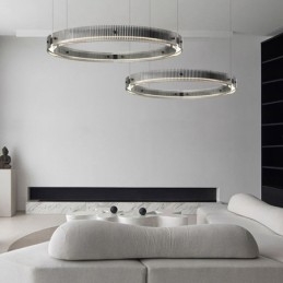Pendel 60+80CM dobbeltcirkel glasloftslampe Trinløs dæmpbar med fjernbetjening