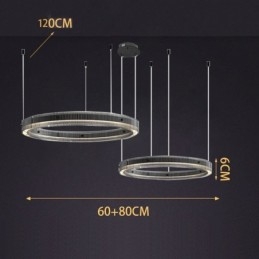 Pendel 60+80CM dobbeltcirkel glasloftslampe Trinløs dæmpbar med fjernbetjening