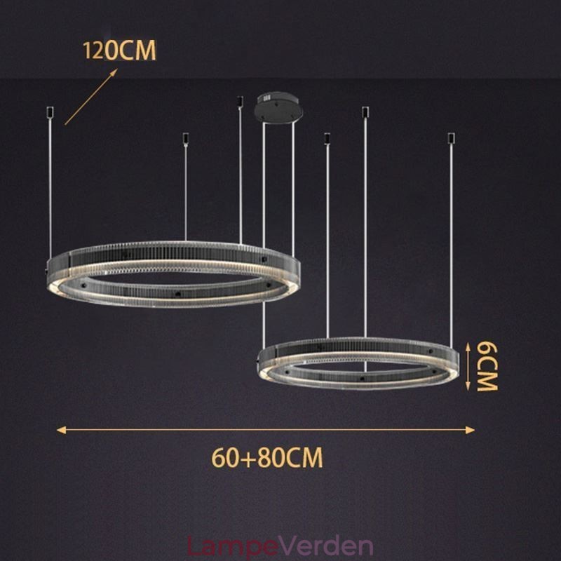 Pendel 60+80CM dobbeltcirkel glasloftslampe Trinløs dæmpbar med fjernbetjening