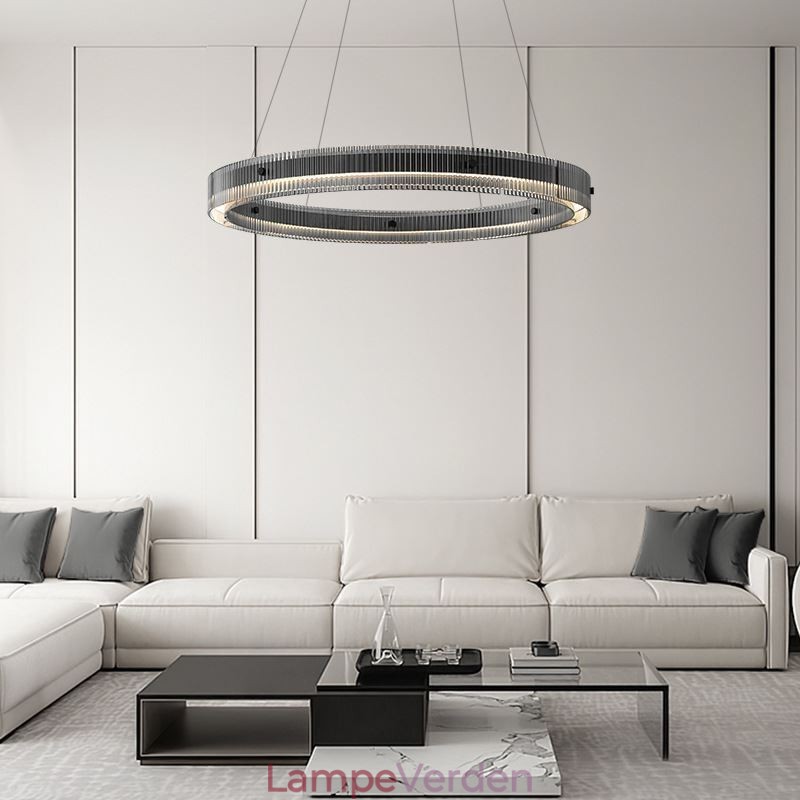 Glas Pendel 60 80CM Circle Loftslampe Trinløs dæmpbar med fjernbetjening