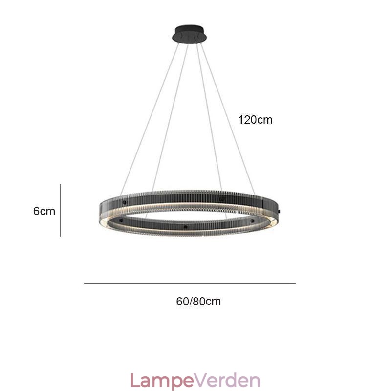 Glas Pendel 60 80CM Circle Loftslampe Trinløs dæmpbar med fjernbetjening