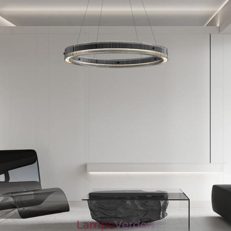 Glas Pendel 60 80CM Circle Loftslampe Trinløs dæmpbar med fjernbetjening