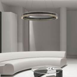 Glas Pendel 60 80CM Circle Loftslampe Trinløs dæmpbar med fjernbetjening