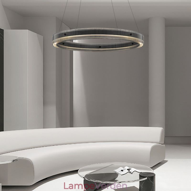 Glas Pendel 60 80CM Circle Loftslampe Trinløs dæmpbar med fjernbetjening