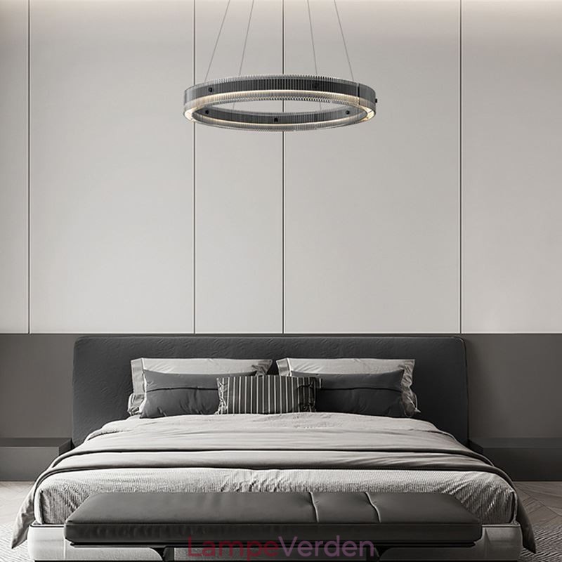 Glas Pendel 60 80CM Circle Loftslampe Trinløs dæmpbar med fjernbetjening