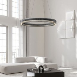 Glas Pendel 60 80CM Circle Loftslampe Trinløs dæmpbar med fjernbetjening