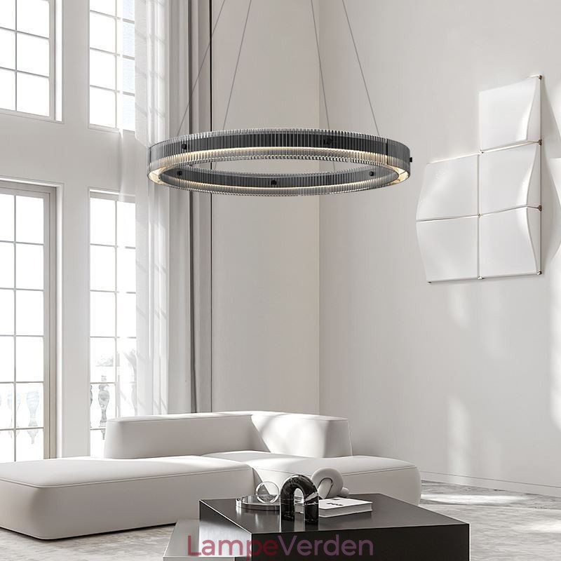 Glas Pendel 60 80CM Circle Loftslampe Trinløs dæmpbar med fjernbetjening