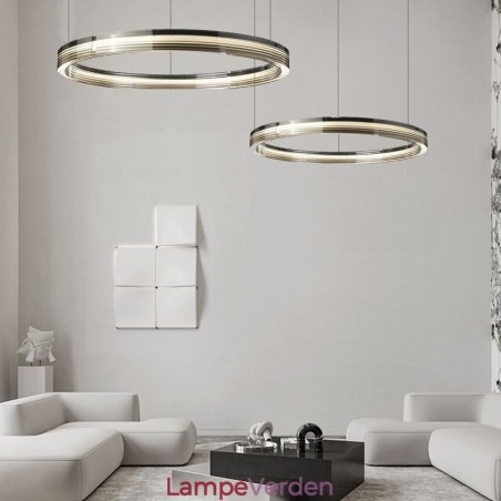 Glasloftslys 60+80CM Cirkeldekoration Dobbelt Cirkel Pendel Trikromatisk dæmpning