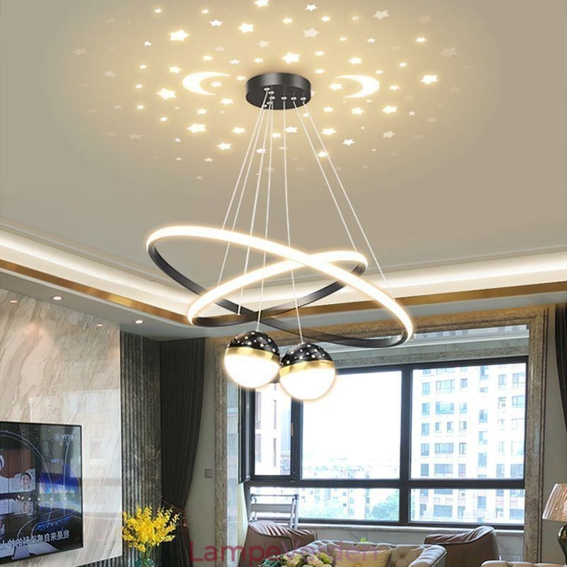Moderne pendant lys smedejern silikone dobbelt cirkel ring loftslampe