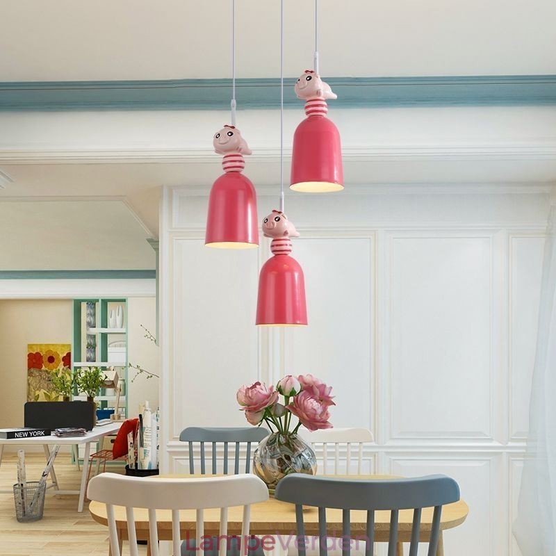 Moderne Pendel Smedejern Pink Resin Piggy Loftslampe