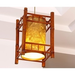Retro Lantern Træ Bambus Lysekrone