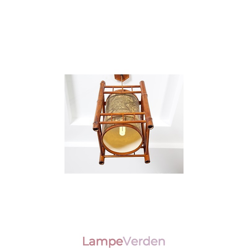 Retro Lantern Træ Bambus Lysekrone
