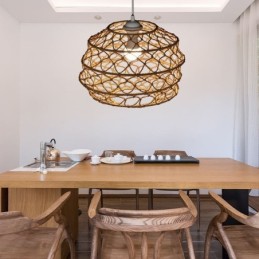 Moderne pastoral pendel Creative Rattan hængende lys med foldbar lampeskærm