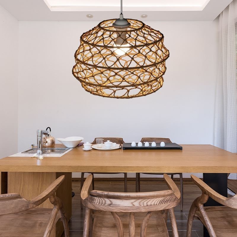 Moderne pastoral pendel Creative Rattan hængende lys med foldbar lampeskærm