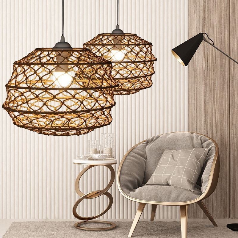 Moderne pastoral pendel Creative Rattan hængende lys med foldbar lampeskærm