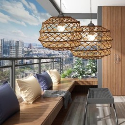 Moderne pastoral pendel Creative Rattan hængende lys med foldbar lampeskærm