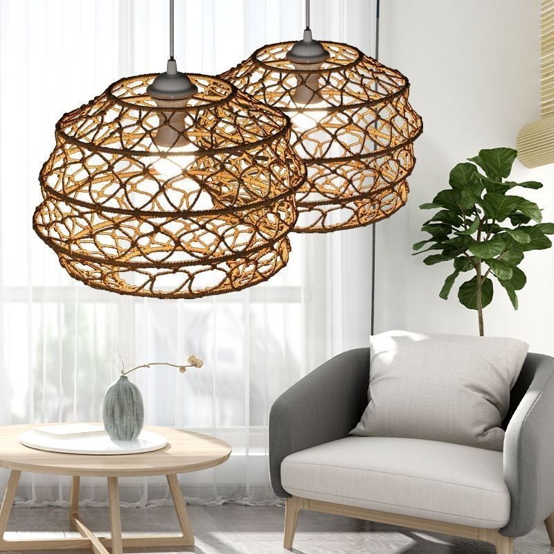 Moderne pastoral pendel Creative Rattan hængende lys med foldbar lampeskærm