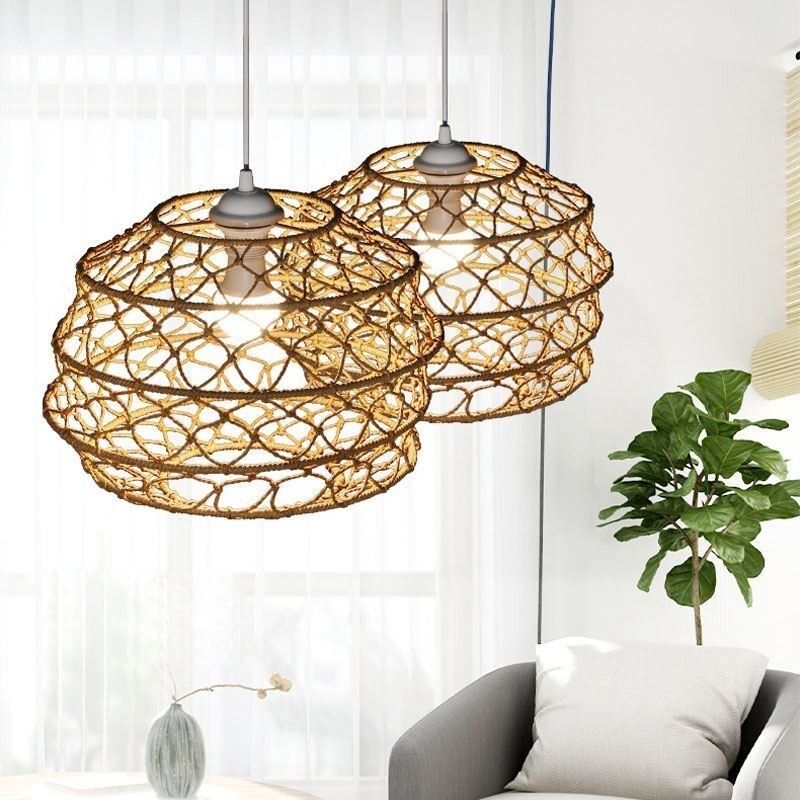Moderne pastoral pendel Creative Rattan hængende lys med foldbar lampeskærm