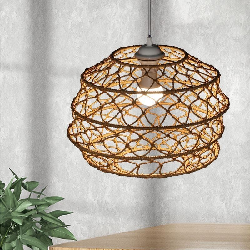 Moderne pastoral pendel Creative Rattan hængende lys med foldbar lampeskærm