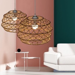 Moderne pastoral pendel Creative Rattan hængende lys med foldbar lampeskærm