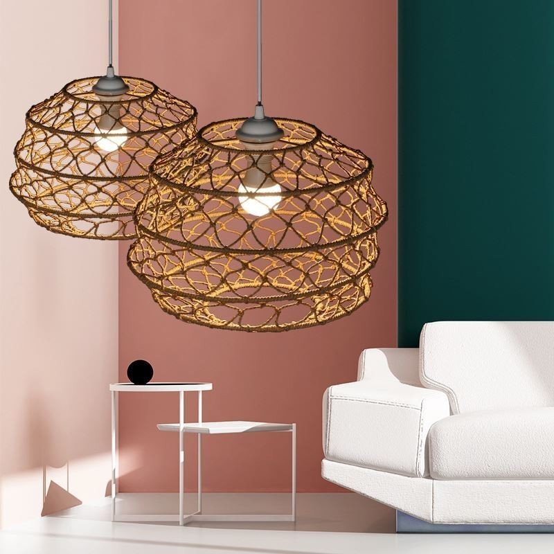 Moderne pastoral pendel Creative Rattan hængende lys med foldbar lampeskærm