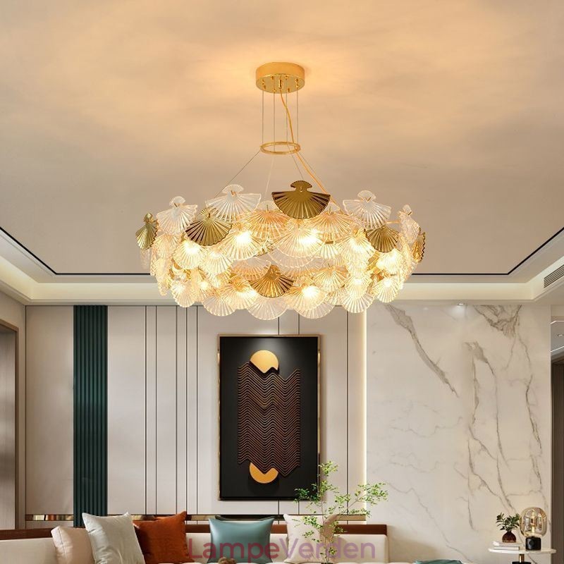 Europæisk glas hængende lys vifteformet kunst lysekrone