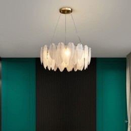 Kunstnerisk glas lysekrone fjer rund pendel lys