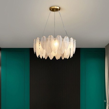 Kunstnerisk glas lysekrone fjer rund pendel lys Kunstnerisk glas lysekrone fjer rund pendel lys