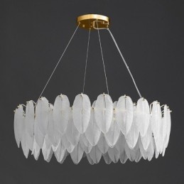 Kunstnerisk glas lysekrone fjer rund pendel lys