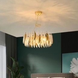 Kunstnerisk glas lysekrone fjer rund loftslampe