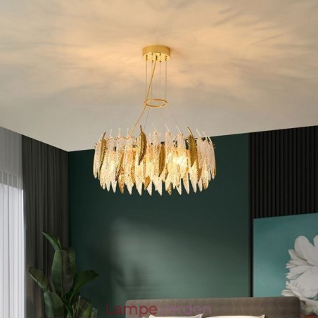 Kunstnerisk glas lysekrone fjer rund loftslampe Kunstnerisk glas lysekrone fjer rund loftslampe
