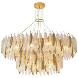 Kunstnerisk glas lysekrone fjer rund loftslampe