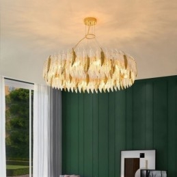 Kunstnerisk glas lysekrone fjer rund loftslampe
