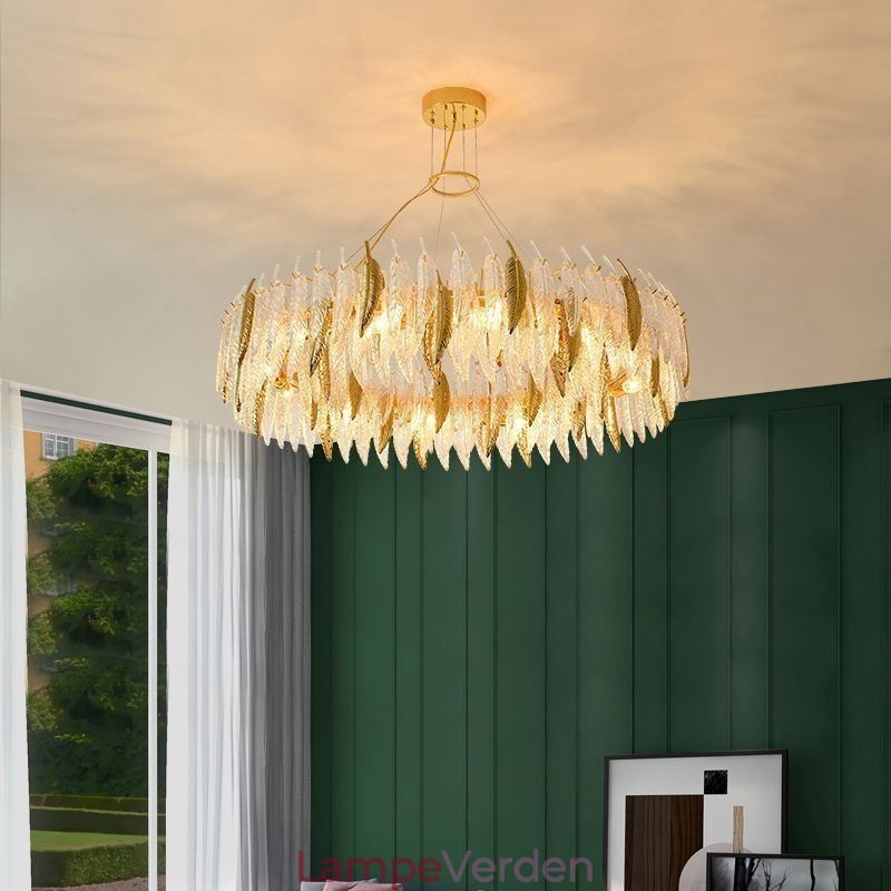 Kunstnerisk glas lysekrone fjer rund loftslampe