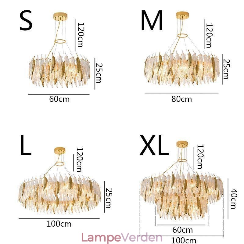 Kunstnerisk glas lysekrone fjer rund loftslampe