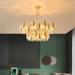 Kunstnerisk glas lysekrone fjer rund loftslampe