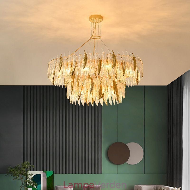 Kunstnerisk glas lysekrone fjer rund loftslampe